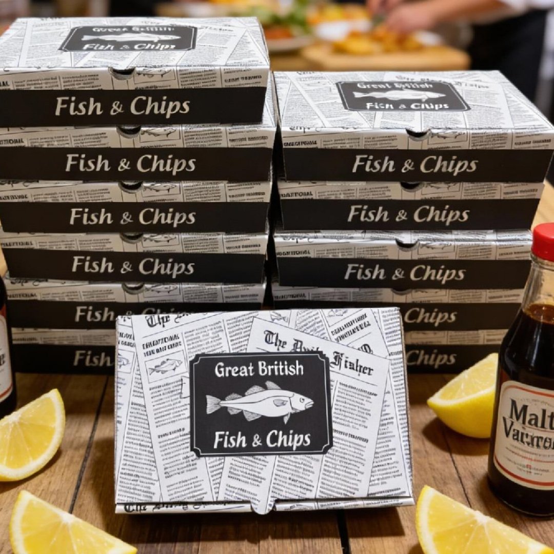 Christmas (1) 9" Newspaper Fish & Chip Boxes (90) - Image 1